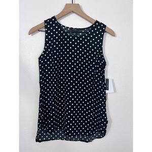 Halogen Scoop Neck Woven Shell Top In Black- Ivory Air Dot Size XS